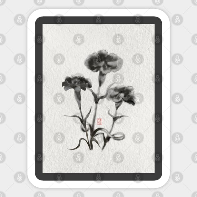 sumiE ink chinese brush carnations Sticker by cuisinecat